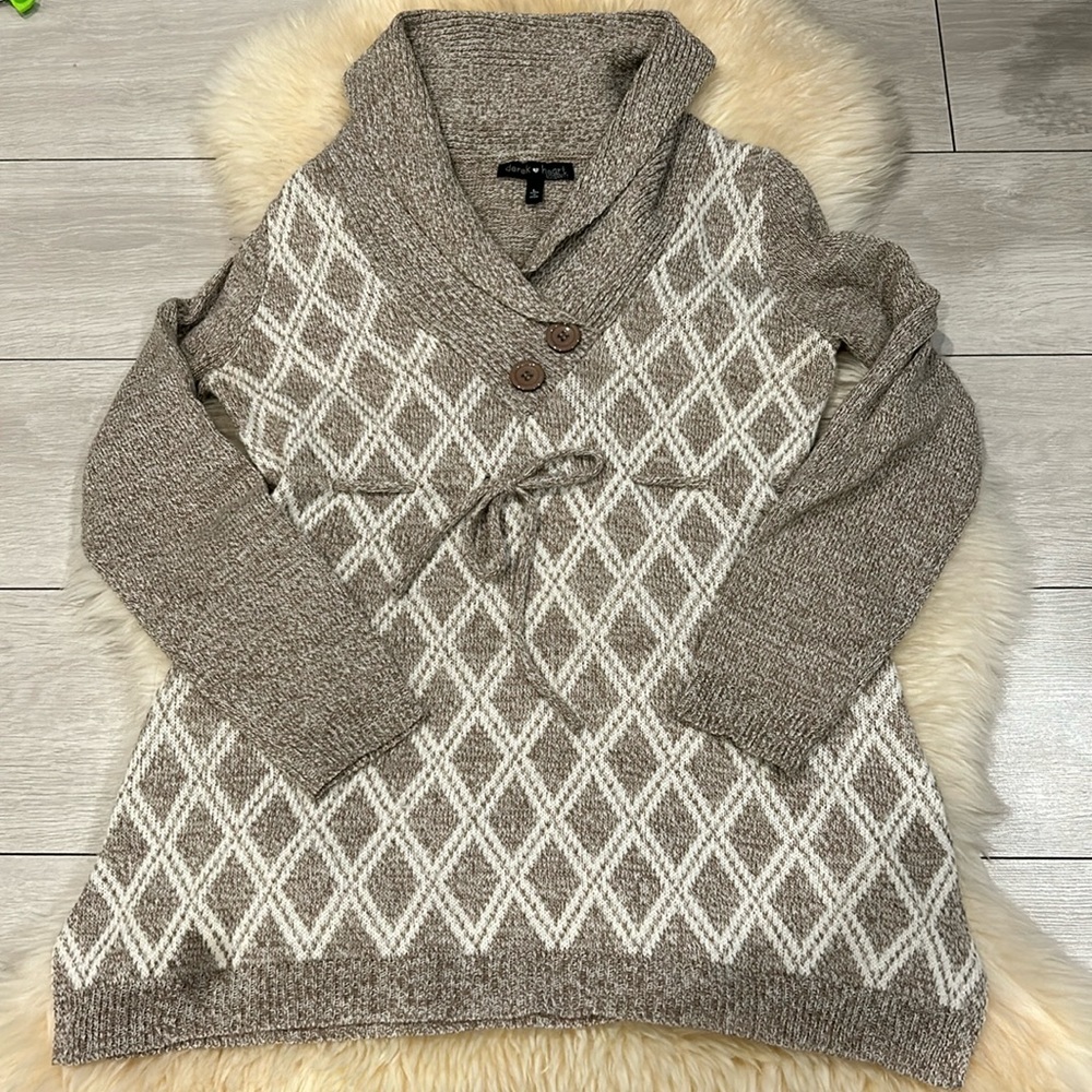 Derek Heart Maternity Brown/White Cowl Neck Sweater with Front Ties Size Large